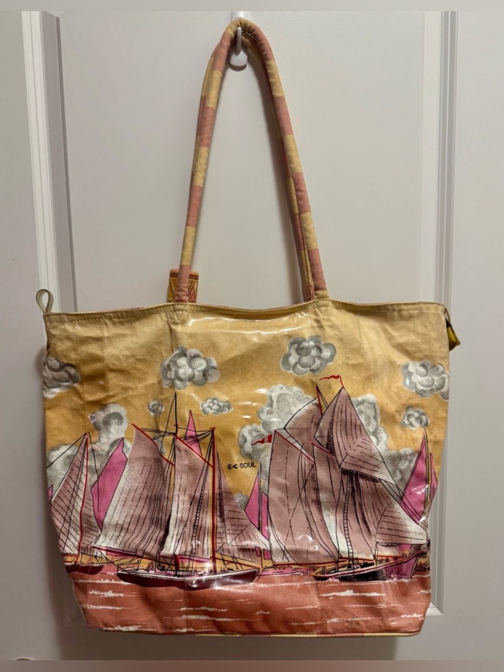Yellow & Pink Sailboat Print Tote Bag by Soul